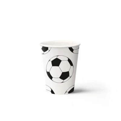 Image de PAW Gobelets en Papier Jetables (250 ml) I 8 Pièces Idéal pour Mariage, Fête d&#039;enfants, Anniversaire, Célébrations Impression sur à Base d&#039;eau Ballon de Football
