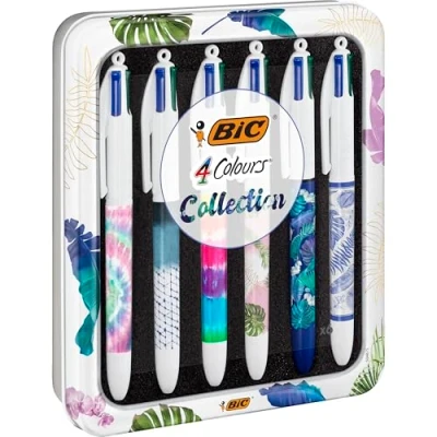 Afbeelding van Bic Colours Tie Dye 4 kleurenbalpen, medium, klassieke inktkleuren, doos van 6 stuks