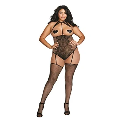 Afbeelding van Dreamgirl (All) Teddy Bodystocking met Visnet en Kant Plus Size black Queen