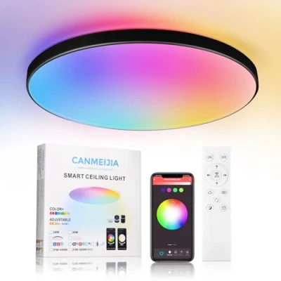 Afbeelding van CHENBEN Led plafondlamp, RGB, 24 W, dimbaar, bluetooth plafondlamp voor badkamer, met afstandsbediening, intelligente waterdicht, IP44, slaapkamer, woonkamer