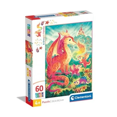 Afbeelding van Clementoni Dragon Family puzzel 60 delig supercolor, voor kinderen, gemaakt in Italië, 26600