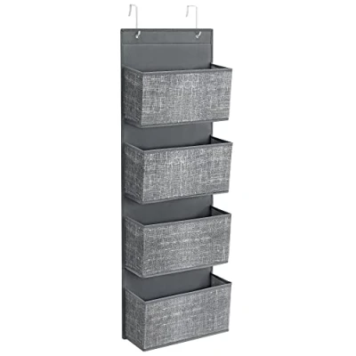 Afbeelding van Hang Organizer, hangrek met 4 vakken, voor de deur, slaapkamer, kantoor, kledingkast, 33,5 x 12 100 cm, grijs gemêleerd