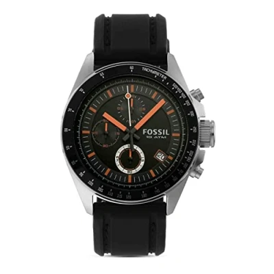 Afbeelding van Fossil Decker Herenhorloge, chronograaf kwartsuurwerk, met roestvrij stalen of leren armband, Zwart en Grijs