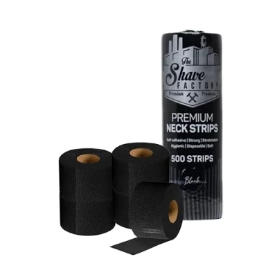 Image de The Shave Factory Bandes de Cou pour Coiffeurs 5 Rouleaux 100 Protecteur en Lentille d&#039;eau un Rasage ou une Coupe Cheveux Confortable (Noir)