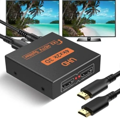 Afbeelding van HDMI splitter 1 ingang, 2 uitgangen, 4K schakelaar ondersteunt 3D 1080p, stekkerdoos voor tv, PS3/4, Xbox, monitor, projector
