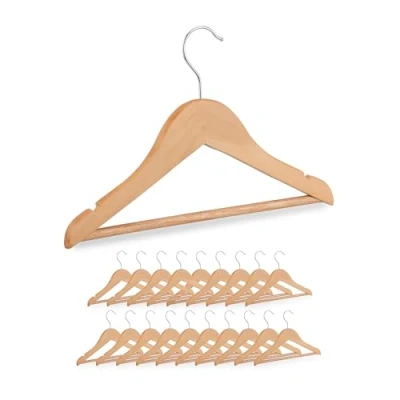 Image de Relaxdays Lot de 20 cintres en bois pour enfants Crochets rotatifs Avec barre et encoches Naturel