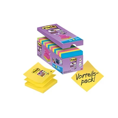 Afbeelding van Post it Super Sticky Z notes, 90 Vel, Ft 76 X Mm, Doos Van 14 + 2 Gratis, Geassorteerde Kleuren Memoblok