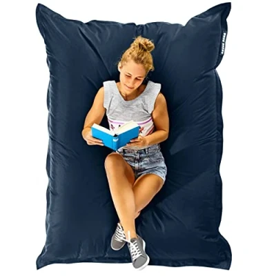 Afbeelding van Green Bean© Poef, 120 x 160 cm, 270 l, voor kinderen en volwassenen, poef met EPS parels, megapoef, groot, outdoor, rustkussen, stoel, vloer, wasbaar, weerbestendig, loungestoel, donkerblauw