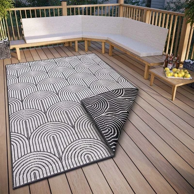Afbeelding van Buitenkleed Flatweave 80x150cm Zwart Grafisch Vloerkleed 123vloerkleed.nl is de online webshop voor vloerkleden en woonaccessoires.