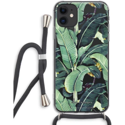 Afbeelding van Case Company® hoesje met Koord geschikt voor iPhone 11 Bananenbladeren Telefoonhoesje Zwart Extra Bescherming aan alle Kanten en Over de Schermrand