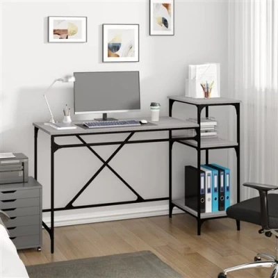 Afbeelding van vidaXL Bureau 135x50x90 bewerkt hout en ijzer grijs sonoma eikenkleur
