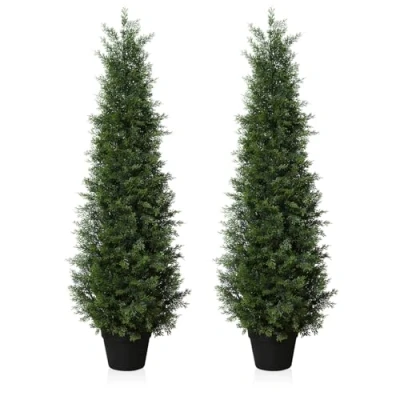 Afbeelding van Fopamtri Set van 2 kunstcipressen Voor buiten in pot 120 cm UV bestendig cederhout binnen en Veranda decoratie