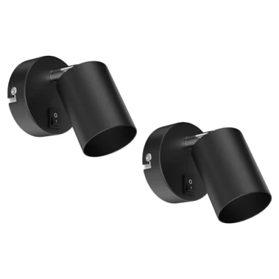 Afbeelding van ledscom.de 2 stuks WAIKA wandlamp, schakelaar, mat zwart, rond, 1 x GU10 max. 60 W