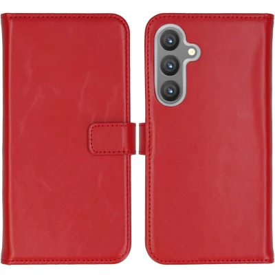 Afbeelding van Selencia Hoesje Geschikt voor Samsung Galaxy S24 Plus Met Pasjeshouder Echt Lederen Bookcase Rood