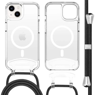 Afbeelding van iMoshion Hoesje Geschikt voor iPhone 13 met koord MagSafe Backcover afneembaar Transparant