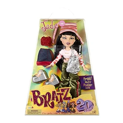 Afbeelding van Bratz 20 jaar speciale editie originele Jade modepop holografische verpakking en poster om te verzamelen replica van de versie 2001 bevat 2 outfits, schoenen, tassen meer