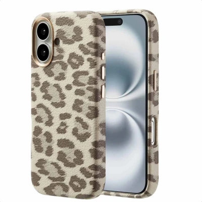 Afbeelding van Selencia Hoesje geschikt voor iPhone 16 Sabi Backcover panterprint MagSafe Soft Ivory