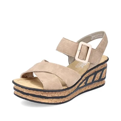 Afbeelding van Rieker Sandalen met sleehak, Dames, Maat: 41, Beige Hoogwaardig imitatieleer
