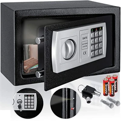 Afbeelding van KESSER® Elektronische kluis 31 x 20 cm, led display, dubbele boutvergrendeling, wandkluis, montagemateriaal, binnenverlichting, pantserkast, cijferslot zwart