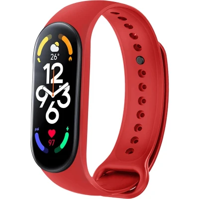 Afbeelding van iMoshion Bandje Geschikt voor Xiaomi Mi band 7 Siliconen inkliksysteem ronde sluiting Rood