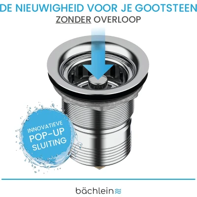 Afbeelding van Bächlein Afvoerplug Pop Up voor gootsteen [Ø 70mm zonder overloop] Keukengootsteen, gepolijste roestvrijstalen gootsteenafvoer, zeefkorfventiel mandventiel