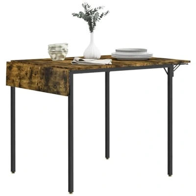 Afbeelding van HOMCOM Eettafel, inklapbaar, keukentafel, uittrekbaar, met 2 kleppen, industriële stijl, rechthoekig, voor kleine ruimtes, klaptafel 4 personen, rustiek bruin