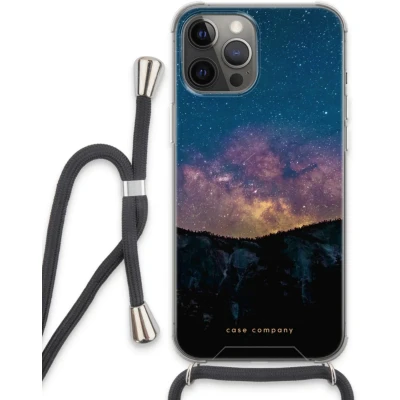 Afbeelding van Case Company® hoesje met Koord geschikt voor iPhone 13 Pro Max Travel to space Telefoonhoesje Zwart Extra Bescherming aan alle Kanten en Over de Schermrand