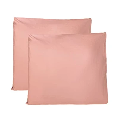 Afbeelding van Set van 2 kussenslopen, 100% katoen, superzachte jersey eenvoudig en elegant design, gemaakt in Italië, poeder, 65 x cm