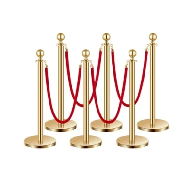Image de VEVOR Poteau de guidage barrière sécurité 6 pcs dorés avec 4 cordes velours