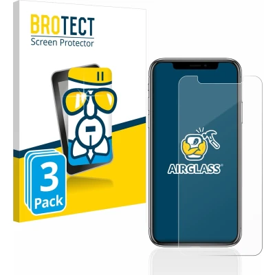 Afbeelding van BROTECT AirGlass kogelwerende glasfolie (3 Stuk, Apple iPhone X), Smartphone beschermfolie, Transparant