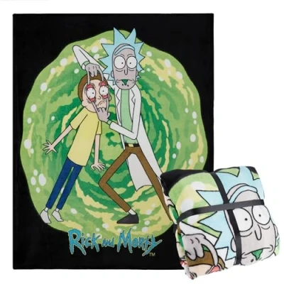 Afbeelding van Rick and Morty fleecedeken, 150 x 130 cm, deken, bank, officiële accessoires (groen/zwart)
