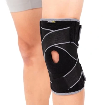 Afbeelding van BraceUP Knie met zijstabilisatoren en gelpads voor de knieschijf, ultieme knieondersteuning tegen pijn, artritis knieschijfstabilisatie (L/XL)