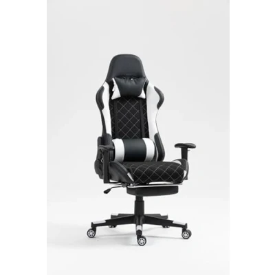 Afbeelding van Gamestoel Classic bureaustoel voetensteun stof bekleding zwart wit