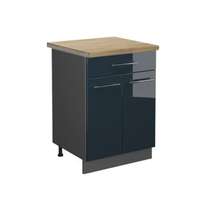 Afbeelding van Vicco Keukenonderkast Fame Line, Donkerblauw hoogglans/Antraciet, 60 cm met lade, WB Eik