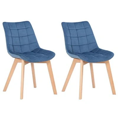 Afbeelding van CLP Passaic Set van 2 Eetkamerstoelen Fluweel blauw