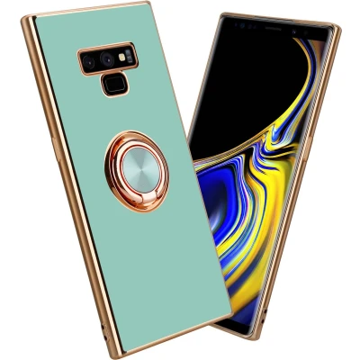 Afbeelding van Cadorabo Hoesje geschikt voor Samsung Galaxy NOTE 9 in Glossy Turquoise Goud met ring Beschermhoes van flexibel TPU silicone Case Cover camerabescherming en magnetische autohouder