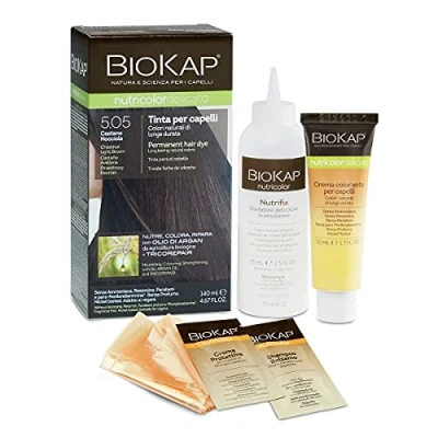 Afbeelding van BIOKAP Nutricolor Delicato, haarkleur zonder ammoniak, maakt het haar zacht en glanzend, haarkleuring met natuurlijke kleuren, 140 ml (5,05 hazelnootbruin)