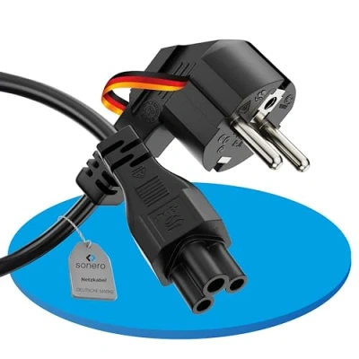 Afbeelding van sonero Stroomkabel, 3 polig, 2 m, geaard contact, Schuko stekker naar C5 stekker, netsnoer voor pc monitor en laptop, zwart
