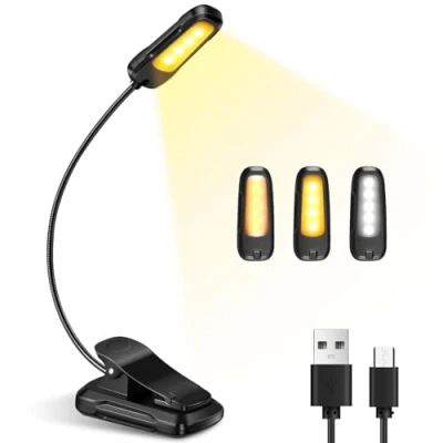 Image de Diboniur, Lumière pince, 9 LED, 3 modes avec lampe USB rechargeable, 360 , clip flexible pour lecture de livres au lit, voyage, urgence