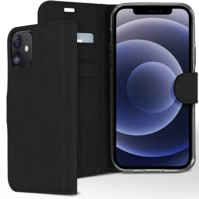 Afbeelding van iPhone 12 / Pro Hoesje Met Pasjeshouder Accezz Wallet Softcase Bookcase Zwart