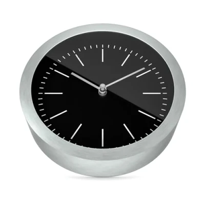 Afbeelding van MEBUS 2 in 1 wand en tafelklok met behuizing van geborsteld aluminium, zonder tikkend geluid door nauwkeurig kwartsuurwerk, zwart/zilver, 15 cm, klein formaat