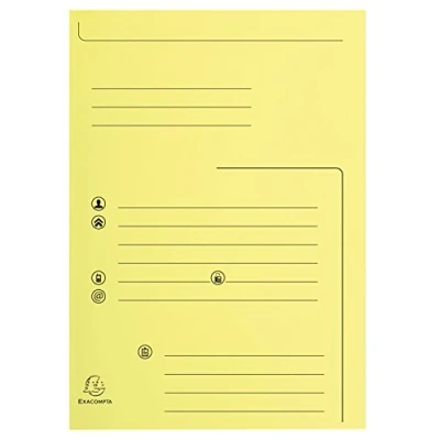 Afbeelding van Exacompta Ref. 334005E verpakking met 25 bedrukte hardheffers 2 super kleppen 210 g/m² pastelkleuren PEFC™ gecertificeerd afmetingen 24 x 32 cm voor documenten in A4 formaat kleur kanaries