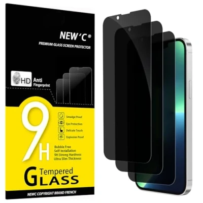 Afbeelding van NEW&#039;C Set van 3, gehard glas tegen spionage voor iPhone 13 Pro Max/iPhone 14 Plus (6,7&quot;) displaybeschermfolie effectief krassen zonder luchtbellen extreem robuust hardheid 9H hoek