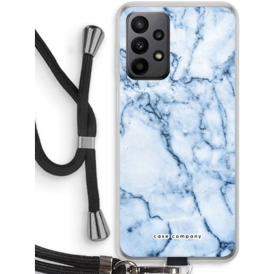 Afbeelding van Case Company® hoesje met Koord geschikt voor Samsung Galaxy A23 Blauw marmer Telefoonhoesje Zwart Bescherming aan alle Kanten en Over de Schermrand