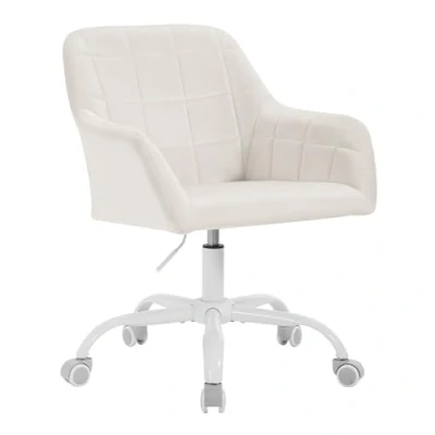 Afbeelding van WOLTU BS165cm Bureaustoel met wieltjes, ergonomisch, in hoogte verstelbaar, voor thuiswerk, slaapkamer, kantoor, fluweel, crème + wit