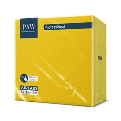 Afbeelding van PAW Airlaid servetten (40 x 40 cm) I 50 stuks effen vergelijkbaar met stof Elegante tafeldecoratie HoReCa Voor gelegenheden zoals bruiloften, feesten Kleur: geel