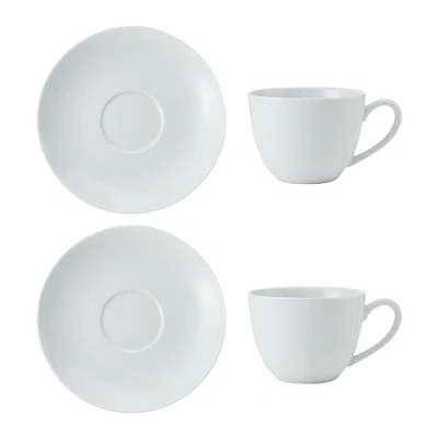 Afbeelding van Mikasa Krijt Set van 2 Porseleinen Kopjes en Schoteltjes Cappuccino, 310ml, Wit