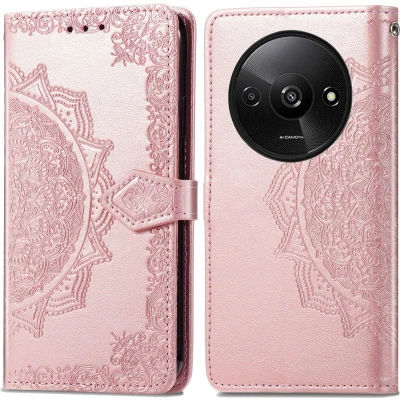 Afbeelding van iMoshion Hoesje Geschikt voor Xiaomi Redmi A3 Met Pasjeshouder Mandala Bookcase Rosé Goud