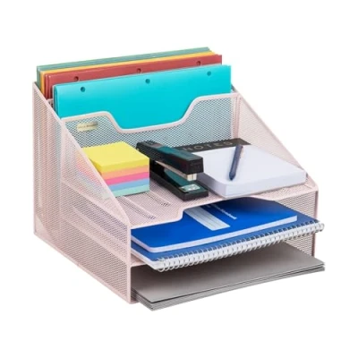 Afbeelding van Mind Reader MESHBOX5 PNK bureau organizer van netstof voor mappen, post, schrijfwaren, kantooraccessoires, roze