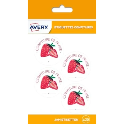 Afbeelding van Avery Zak met 20 etiketten aardbeienjam